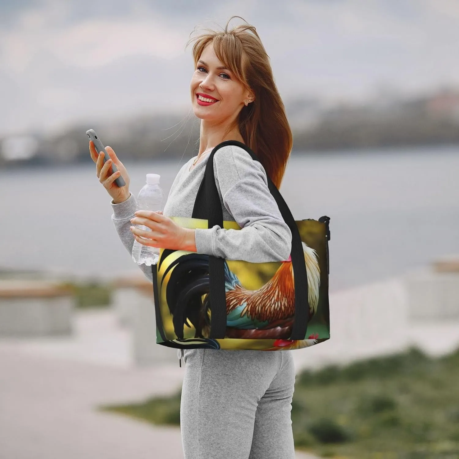 Sports Gym Bag for Women Men Travel Duffel Bag Tote Beautiful Rooster Hen Weekender Bag Canvas Carry on Overnight Bag for Travel Swimming Fitness Workout Sports Duffle Bag