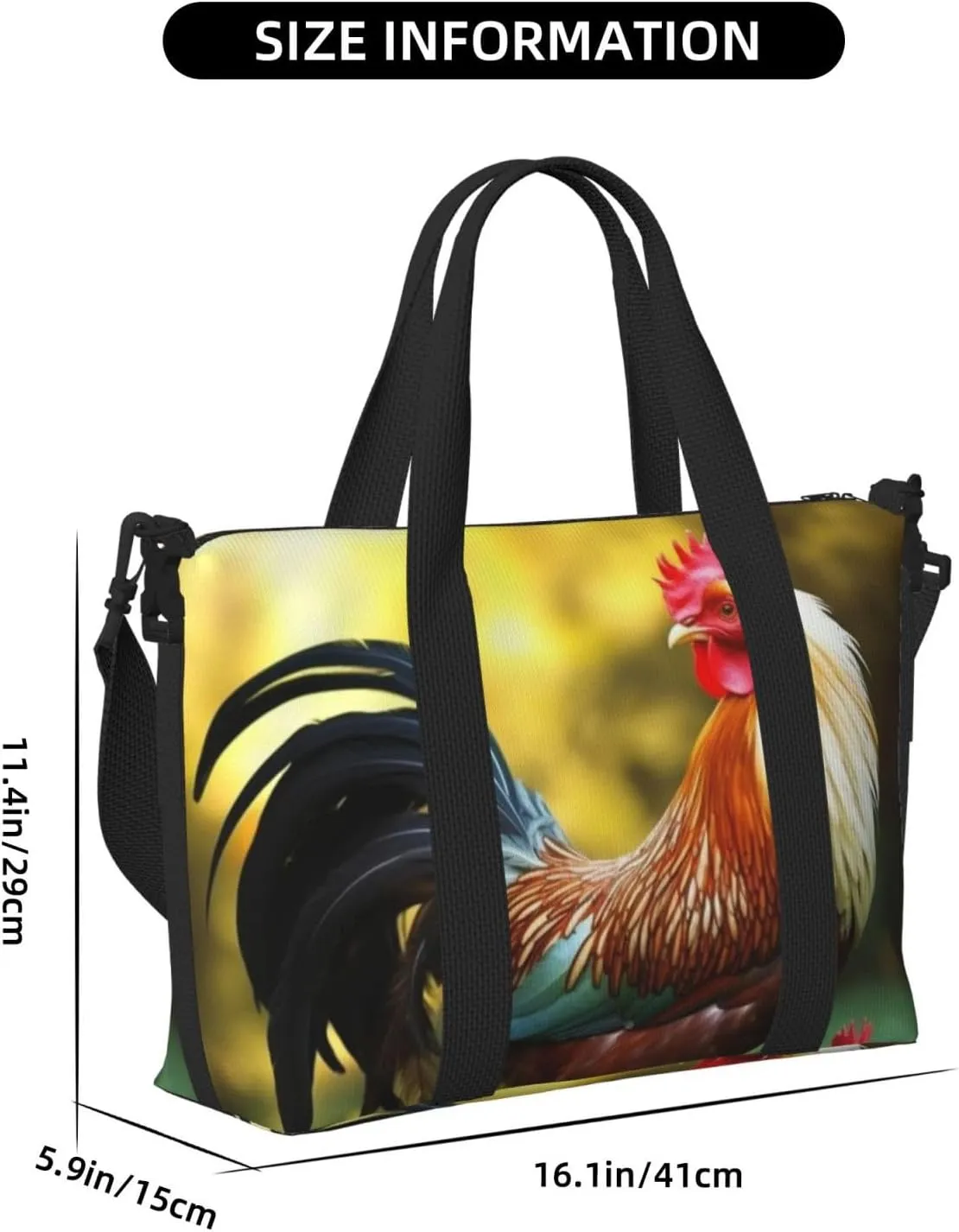 Sports Gym Bag for Women Men Travel Duffel Bag Tote Beautiful Rooster Hen Weekender Bag Canvas Carry on Overnight Bag for Travel Swimming Fitness Workout Sports Duffle Bag
