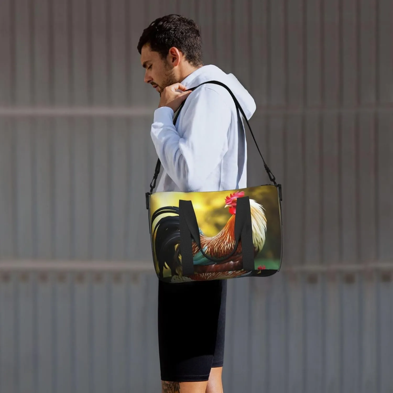 Sports Gym Bag for Women Men Travel Duffel Bag Tote Beautiful Rooster Hen Weekender Bag Canvas Carry on Overnight Bag for Travel Swimming Fitness Workout Sports Duffle Bag