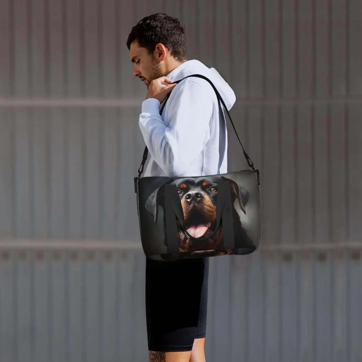 Sports Gym Bag for Women Men Travel Duffel Bag Tote Cool Rottweiler Dog Art Weekender Bag Canvas Carry on Overnight Bag for Travel Swimming Fitness Workout Sports Duffle Bag