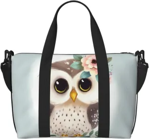 Sports Gym Bag for Women Men Travel Duffel Bag Tote Cute Owl with Flowers Weekender Bag Canvas Carry on Overnight Bag for Travel Swimming Fitness Workout Sports Duffle Bag