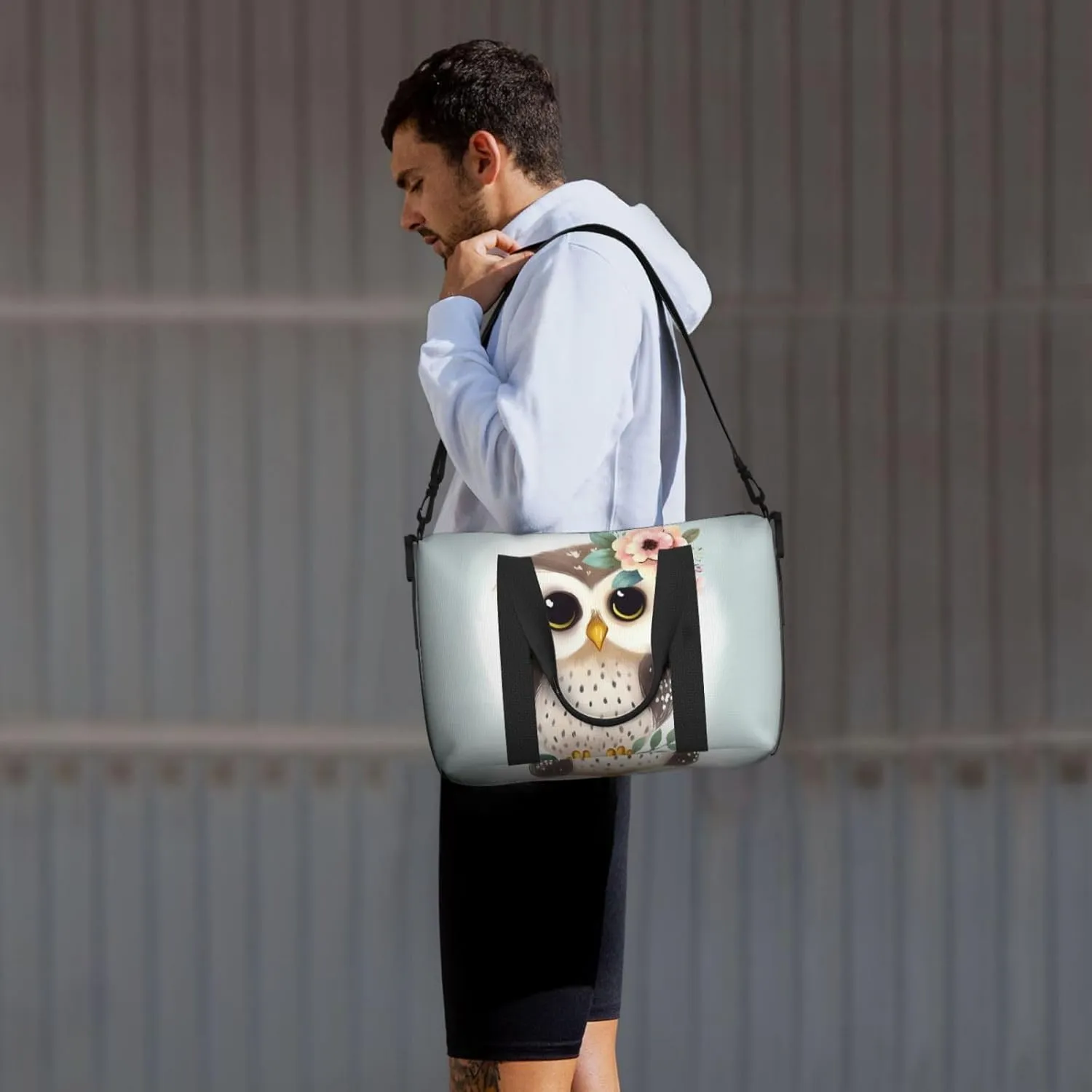 Sports Gym Bag for Women Men Travel Duffel Bag Tote Cute Owl with Flowers Weekender Bag Canvas Carry on Overnight Bag for Travel Swimming Fitness Workout Sports Duffle Bag