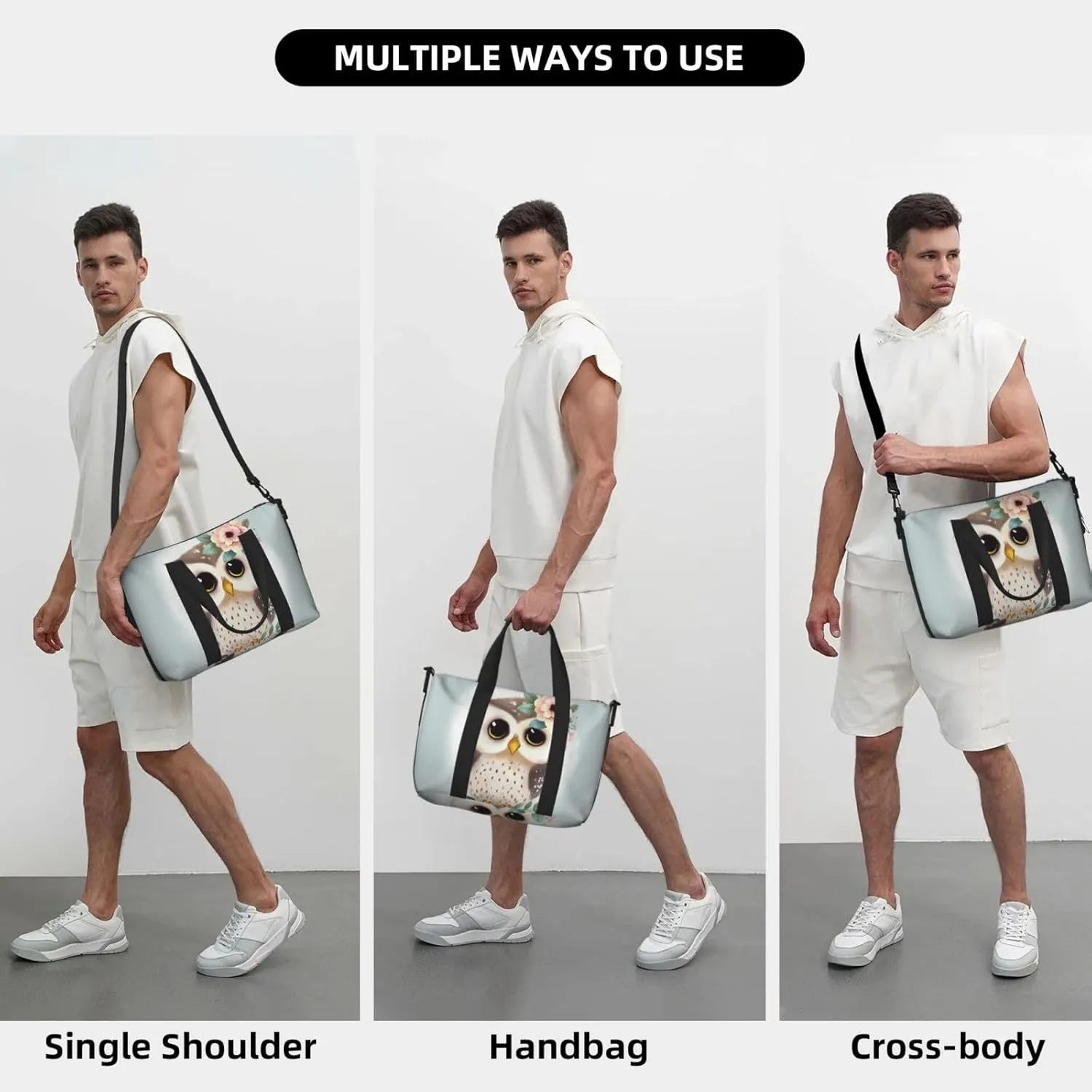 Sports Gym Bag for Women Men Travel Duffel Bag Tote Cute Owl with Flowers Weekender Bag Canvas Carry on Overnight Bag for Travel Swimming Fitness Workout Sports Duffle Bag