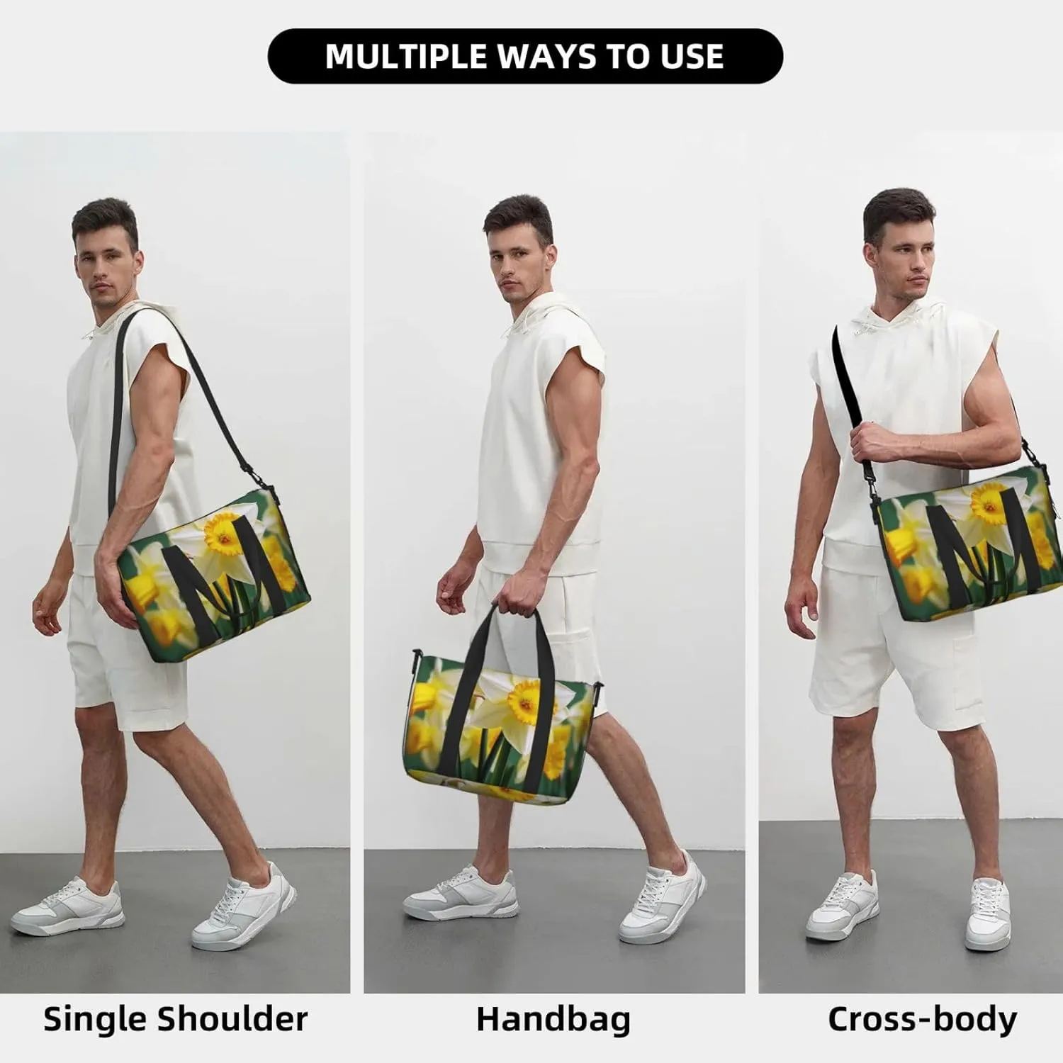 Sports Gym Bag for Women Men Travel Duffel Bag Tote Daffodil Flower Weekender Bag Canvas Carry on Overnight Bag for Travel Swimming Fitness Workout Sports Duffle Bag