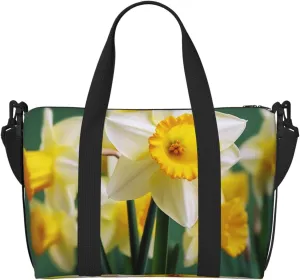 Sports Gym Bag for Women Men Travel Duffel Bag Tote Daffodil Flower Weekender Bag Canvas Carry on Overnight Bag for Travel Swimming Fitness Workout Sports Duffle Bag
