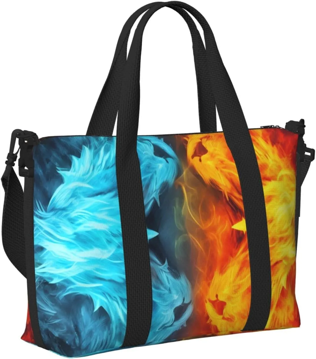Sports Gym Bag for Women Men Travel Duffel Bag Tote Fire vs ice art Weekender Bag Canvas Carry on Overnight Bag for Travel Swimming Fitness Workout Sports Duffle Bag