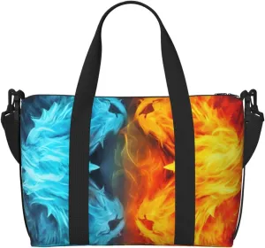 Sports Gym Bag for Women Men Travel Duffel Bag Tote Fire vs ice art Weekender Bag Canvas Carry on Overnight Bag for Travel Swimming Fitness Workout Sports Duffle Bag