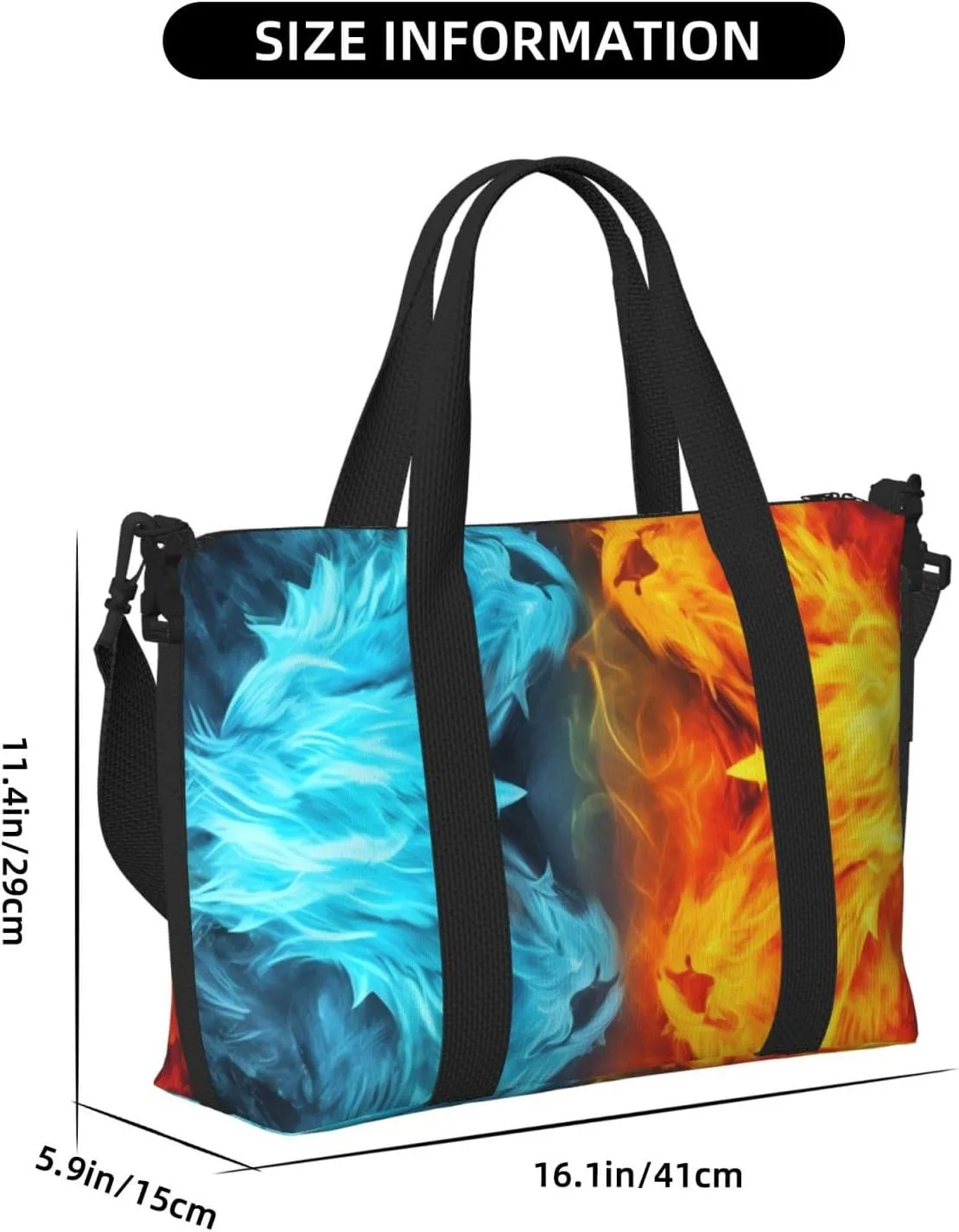 Sports Gym Bag for Women Men Travel Duffel Bag Tote Fire vs ice art Weekender Bag Canvas Carry on Overnight Bag for Travel Swimming Fitness Workout Sports Duffle Bag