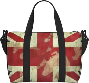 Sports Gym Bag for Women Men Travel Duffel Bag Tote Vintage Union Jack British Flag Weekender Bag Canvas Carry on Overnight Bag for Travel Swimming Fitness Workout Sports Duffle Bag