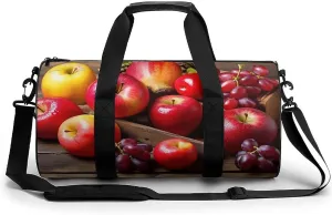 Sports Gym Bag for Women Men Travel Duffel Bag Tote Weekender Bag Fruits on Wood Carry on Overnight Bag for Travel Swimming Fitness Workout Sports Duffle Bag