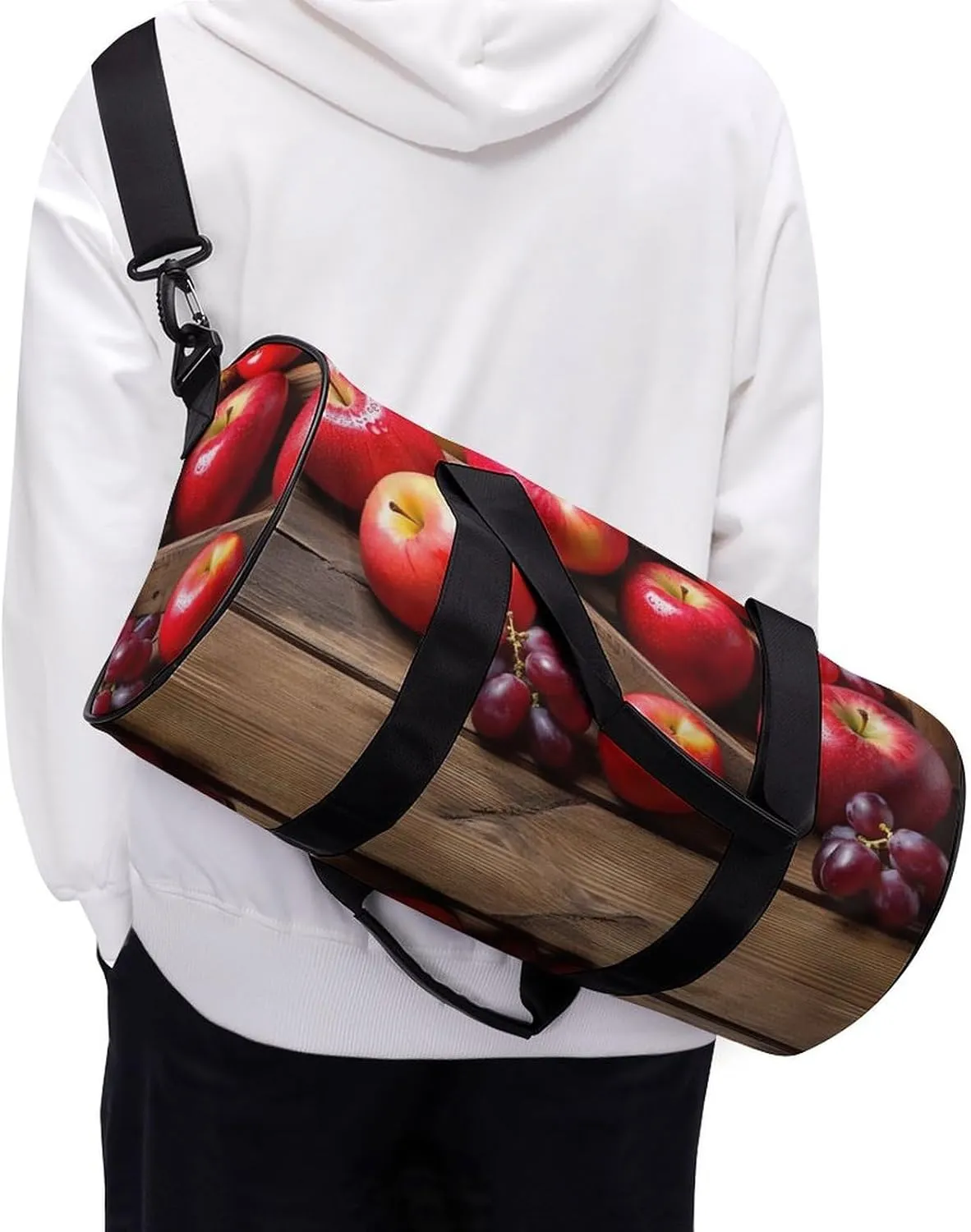 Sports Gym Bag for Women Men Travel Duffel Bag Tote Weekender Bag Fruits on Wood Carry on Overnight Bag for Travel Swimming Fitness Workout Sports Duffle Bag