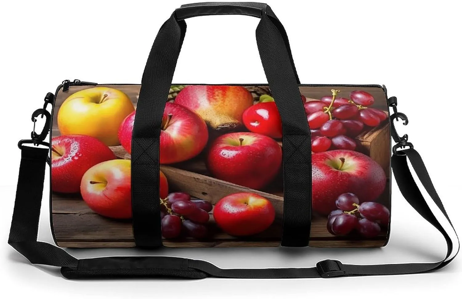 Sports Gym Bag for Women Men Travel Duffel Bag Tote Weekender Bag Fruits on Wood Carry on Overnight Bag for Travel Swimming Fitness Workout Sports Duffle Bag