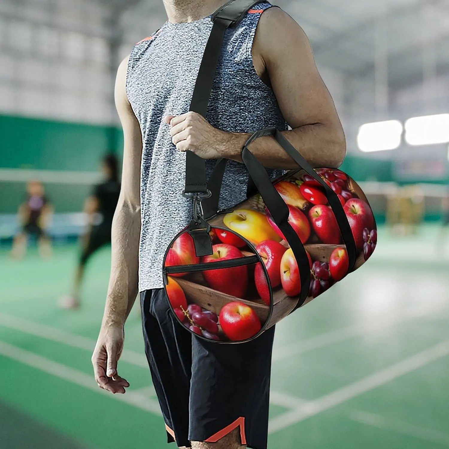 Sports Gym Bag for Women Men Travel Duffel Bag Tote Weekender Bag Fruits on Wood Carry on Overnight Bag for Travel Swimming Fitness Workout Sports Duffle Bag
