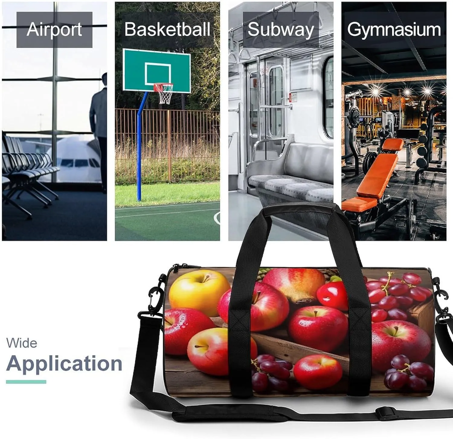 Sports Gym Bag for Women Men Travel Duffel Bag Tote Weekender Bag Fruits on Wood Carry on Overnight Bag for Travel Swimming Fitness Workout Sports Duffle Bag