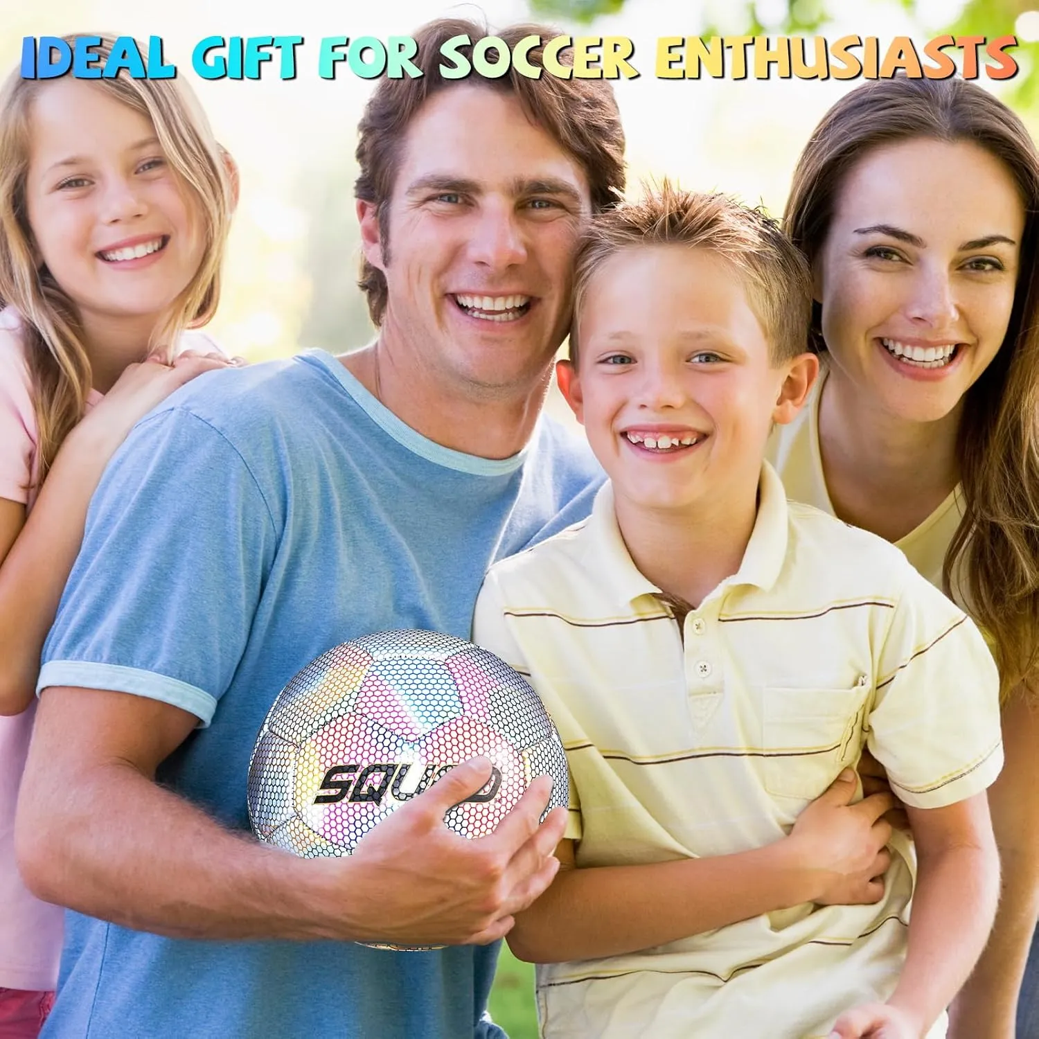 SQUAD Holographic Reflective Soccer Ball Size 5 - Reflective Glowing Ball for Night Games & Training - Durable PU Leather and Rubber Airbags - Cool & Unique Gift for Soccer Fans
