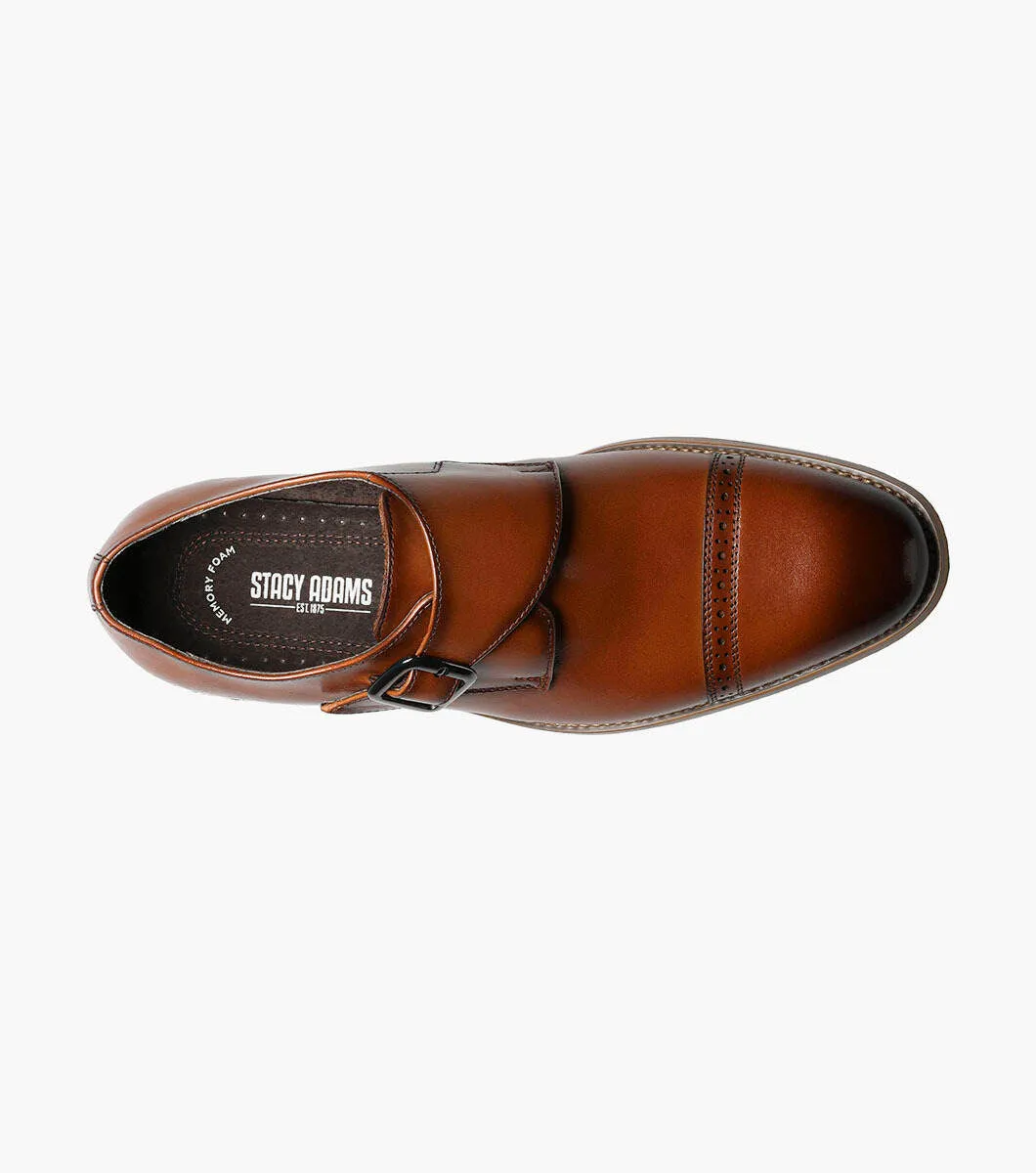 Stacy Adams DESMOND Cap Toe Monk Strap Shoes - Cognac