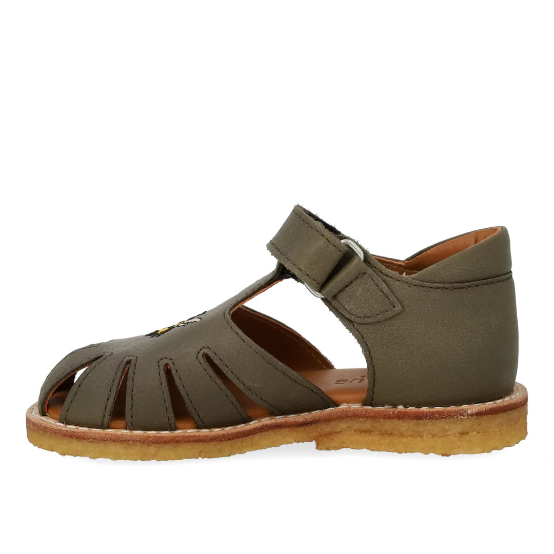 Starter sandal with bee embroidery