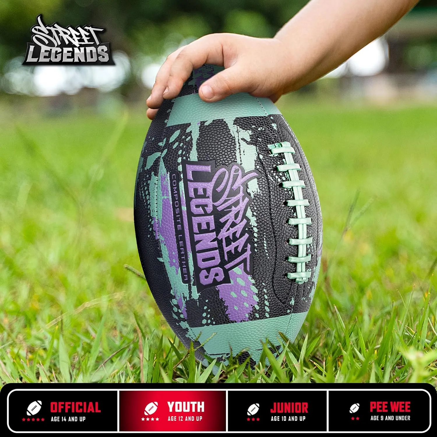 Street Legends Youth Football for Kids, Graffiti Printed Composite Leather Size 8 Football- Includes Pump, Made for Training, Practicing, & Recreational Play