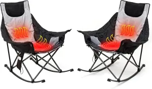 SUNNYFEEL Oversized Heated Camping Chair 2 Pack, Folding Rocking Camping Chairs with Luxury Padded Recliner,Carry Bag, 500 LBS Heavy Duty for Lawn/Outdoor/Picnic/Patio, Portable Rocker Camp Chair