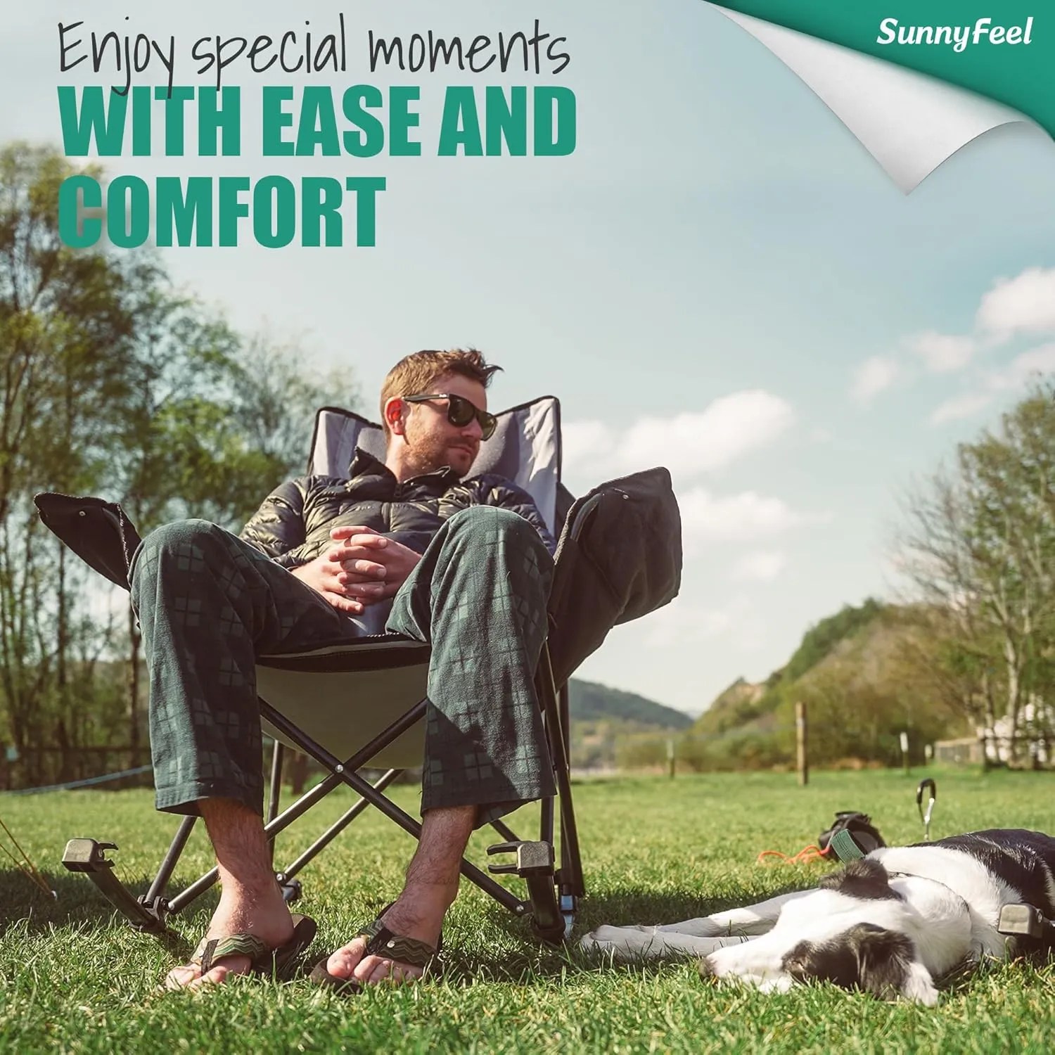 SUNNYFEEL Oversized Heated Camping Chair 2 Pack, Folding Rocking Camping Chairs with Luxury Padded Recliner,Carry Bag, 500 LBS Heavy Duty for Lawn/Outdoor/Picnic/Patio, Portable Rocker Camp Chair