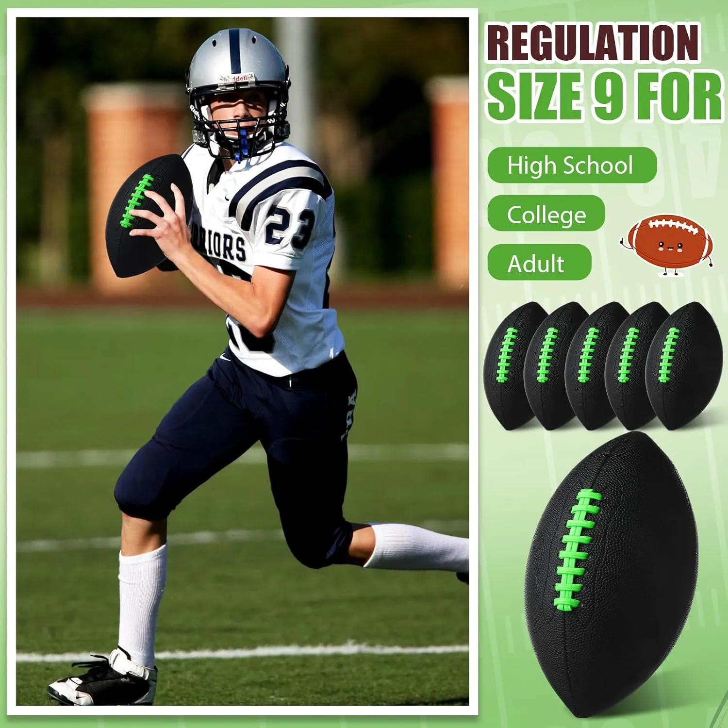 Syhood 12 Pack Composite Leather Footballs Official Size Footballs Bulk Leather Inflatable Football with Pump Regulation Highschool College Football for Training and Recreational Play