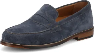 TAFT Mens Sterling Genuine Leather Penny Loafer Embossed Dress Shoe Comfort Slip On Round Toe Block Heel Blue/Suede 13 Medium Mens US