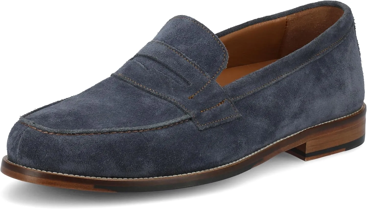 TAFT Mens Sterling Genuine Leather Penny Loafer Embossed Dress Shoe Comfort Slip On Round Toe Block Heel Blue/Suede 13 Medium Mens US