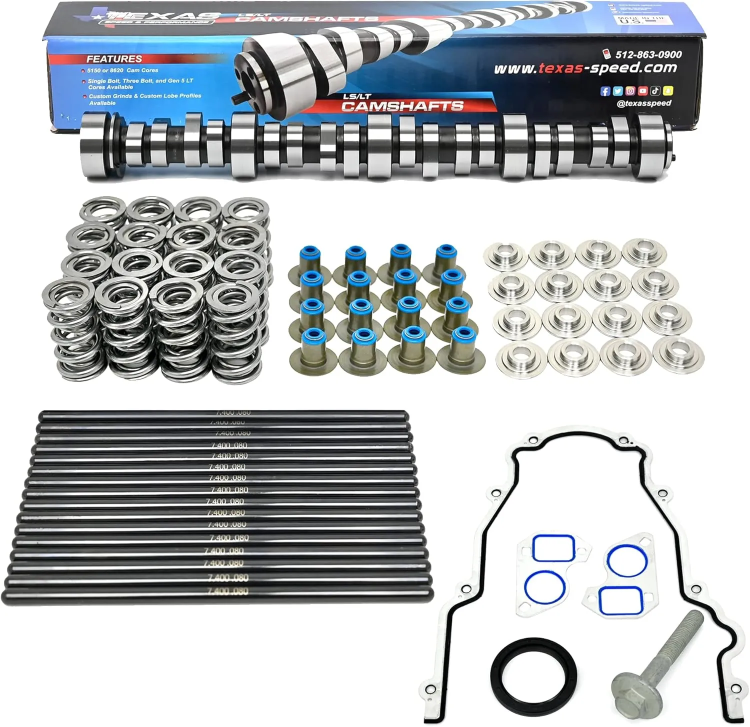 Texas Speed TSP Magic Stick Stage 4 Cam, Spring Kit, Chromoly Pushrods, Gaskets: 239/242.649"/.600", 111.5 LSA, 110 ICL Camshaft 4.8 5.3 5.7 6.0 6.2