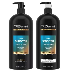 TRESemmé Shampoo & Conditioner Set Silky Smooth with Argan Oil Blend - Softens and Smooths Frizzy Hair and Flyaways - 39 oz. ea with Pump