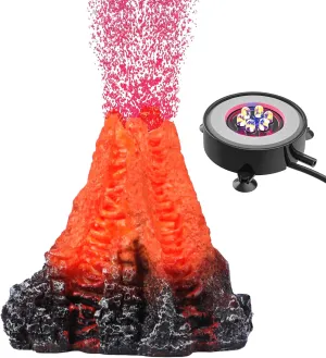 Uniclife Aquarium Volcano Ornament Kit Realistic Resin Volcanic Decoration with Air Stone Bubbler Colorful LED Light Decor for Fish Tank Landscape Addition and Oxygenation