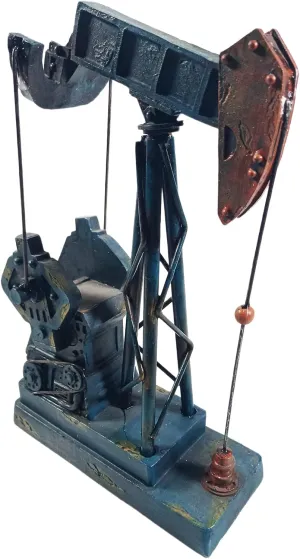 Urbalabs Oil Derricks Vintage Office Desk Statues Nodding Donkey Pumpjack Oilfield Memorabilia Derrick Small Oil Rig Recycler Sculpture Green, Cream, Teal Pumpjack Oil Rig Presents (Blue)