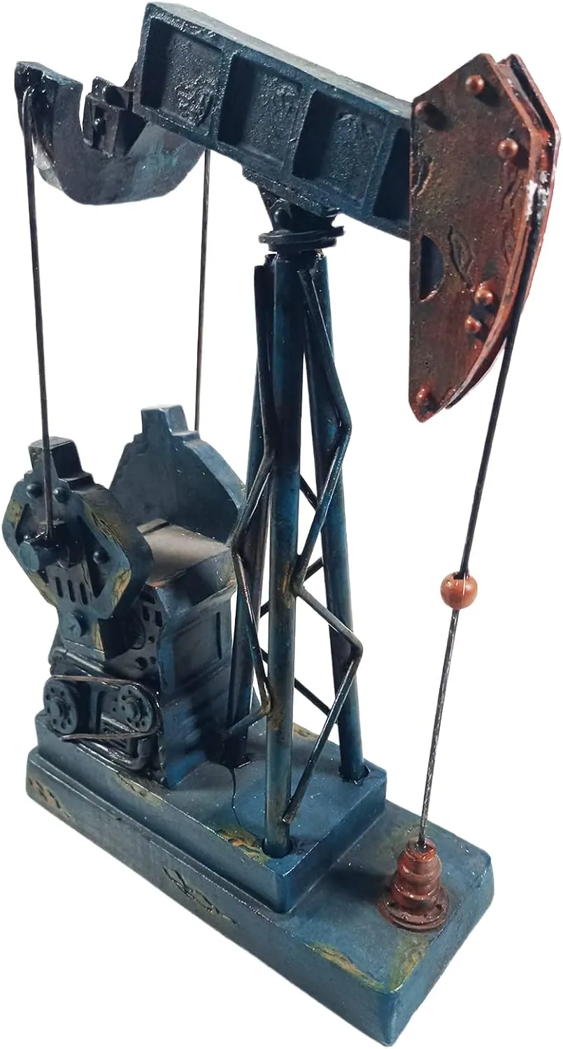 Urbalabs Oil Derricks Vintage Office Desk Statues Nodding Donkey Pumpjack Oilfield Memorabilia Derrick Small Oil Rig Recycler Sculpture Green, Cream, Teal Pumpjack Oil Rig Presents (Blue)