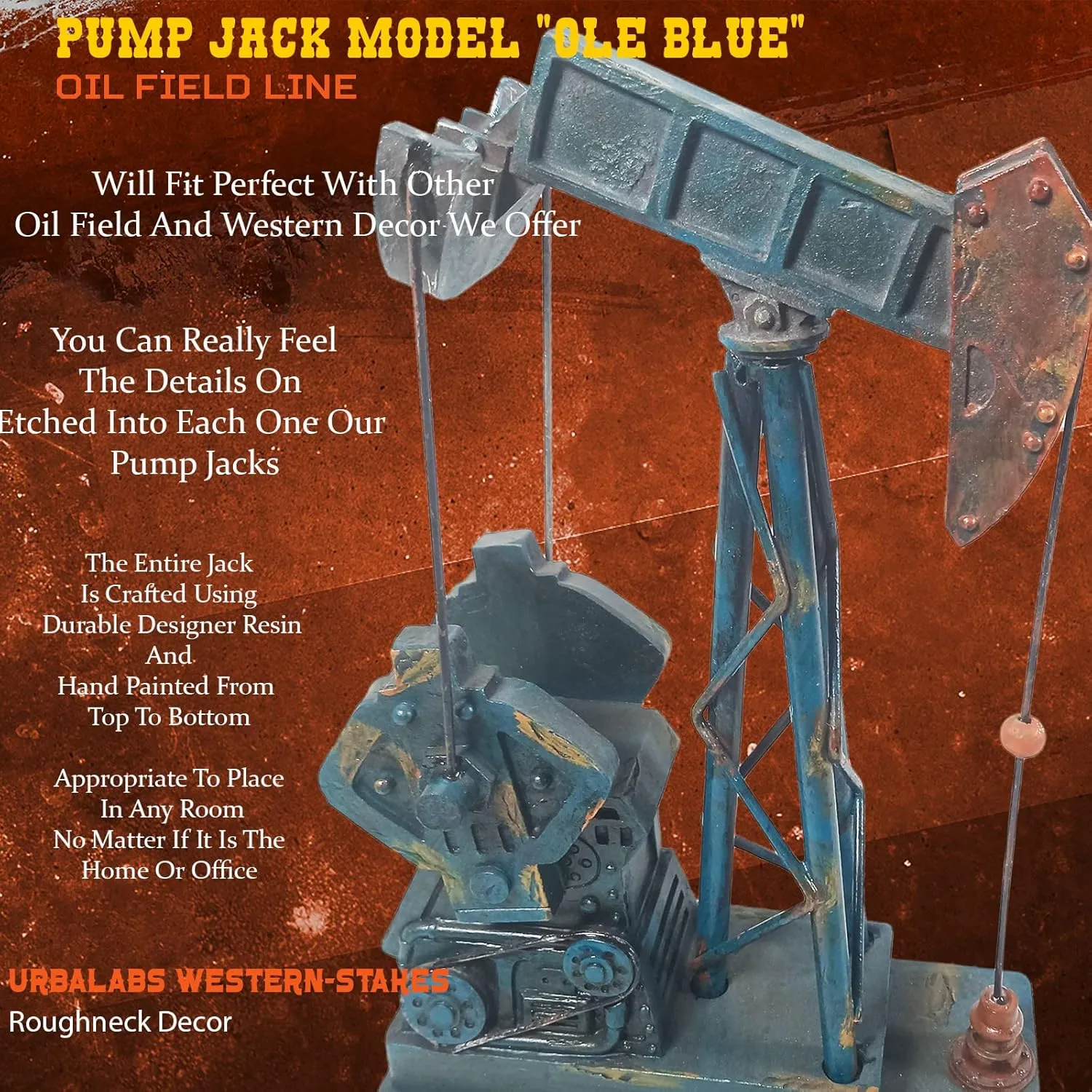 Urbalabs Oil Derricks Vintage Office Desk Statues Nodding Donkey Pumpjack Oilfield Memorabilia Derrick Small Oil Rig Recycler Sculpture Green, Cream, Teal Pumpjack Oil Rig Presents (Blue)