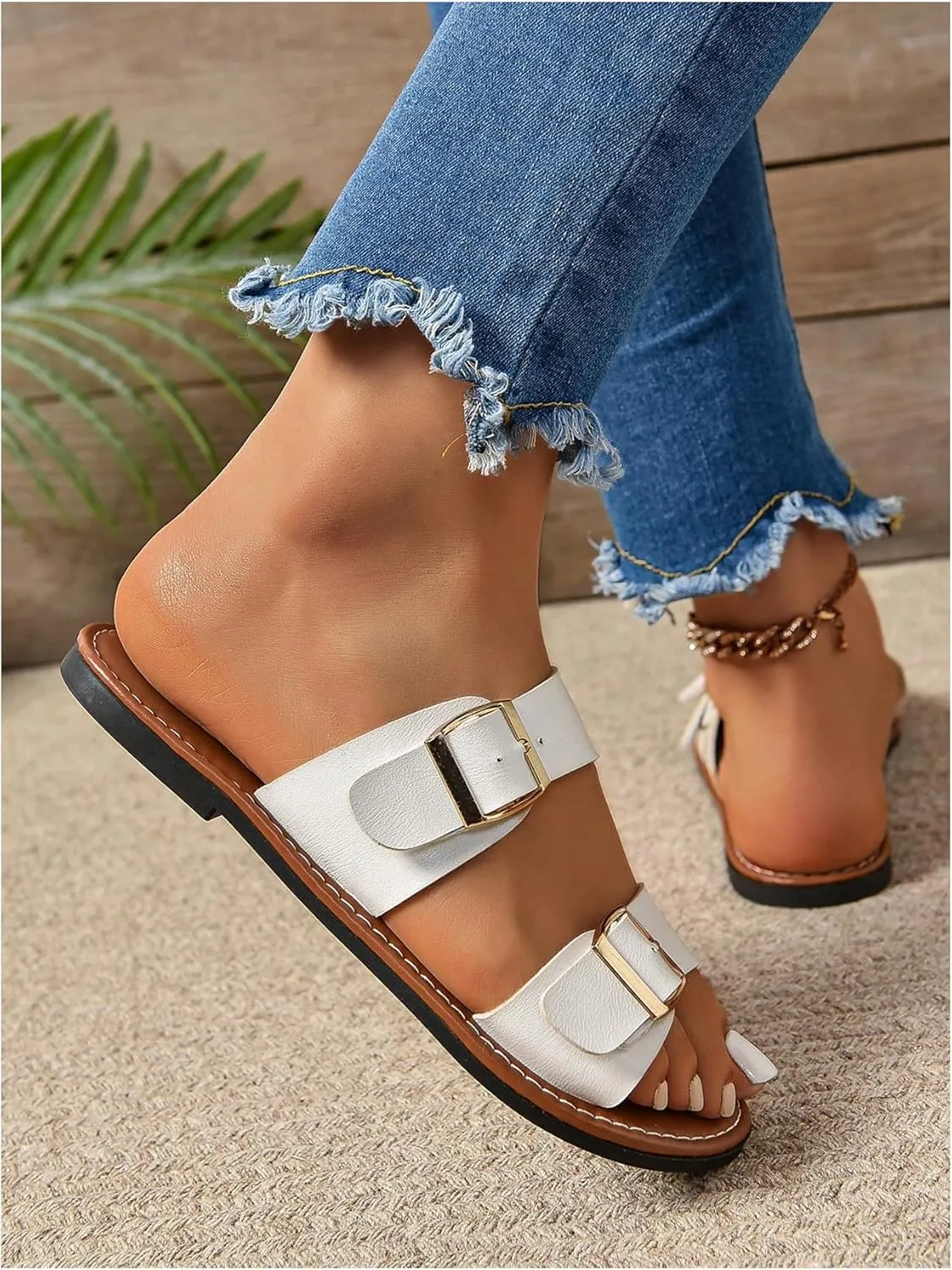Verdusa Women's Buckle Sandals Summer Slides Open Toe Beach Outdoor Sandal Shoes