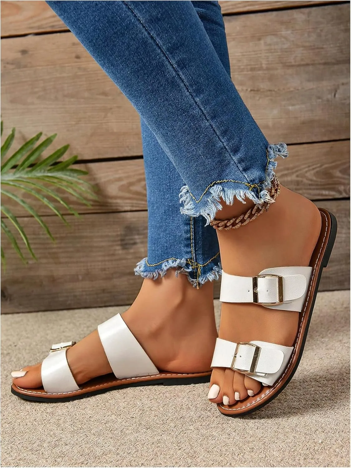 Verdusa Women's Buckle Sandals Summer Slides Open Toe Beach Outdoor Sandal Shoes