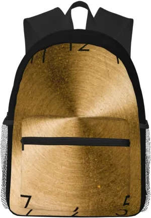 Vintage Spun Brass Gold Metallic Metal Round Casual Backpack – Lightweight Travel Daypack, Multi-Pocket Laptop Hiking Bag, Durable Polyester Pack For Outdoor Camping Cycling