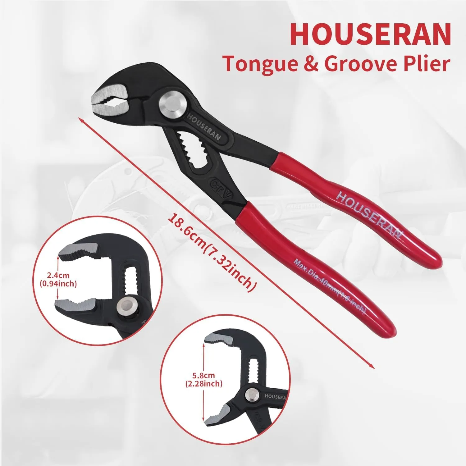Water Pump Pliers, Slip Joint Pliers, 7 Inch Groove Joint Pliers, Wrench Pliers with Comfort Red Grips, CRV Tongue and Groove Pliers for Home Repair, Gripping, Nuts, Bolts, Pipe & Fittings