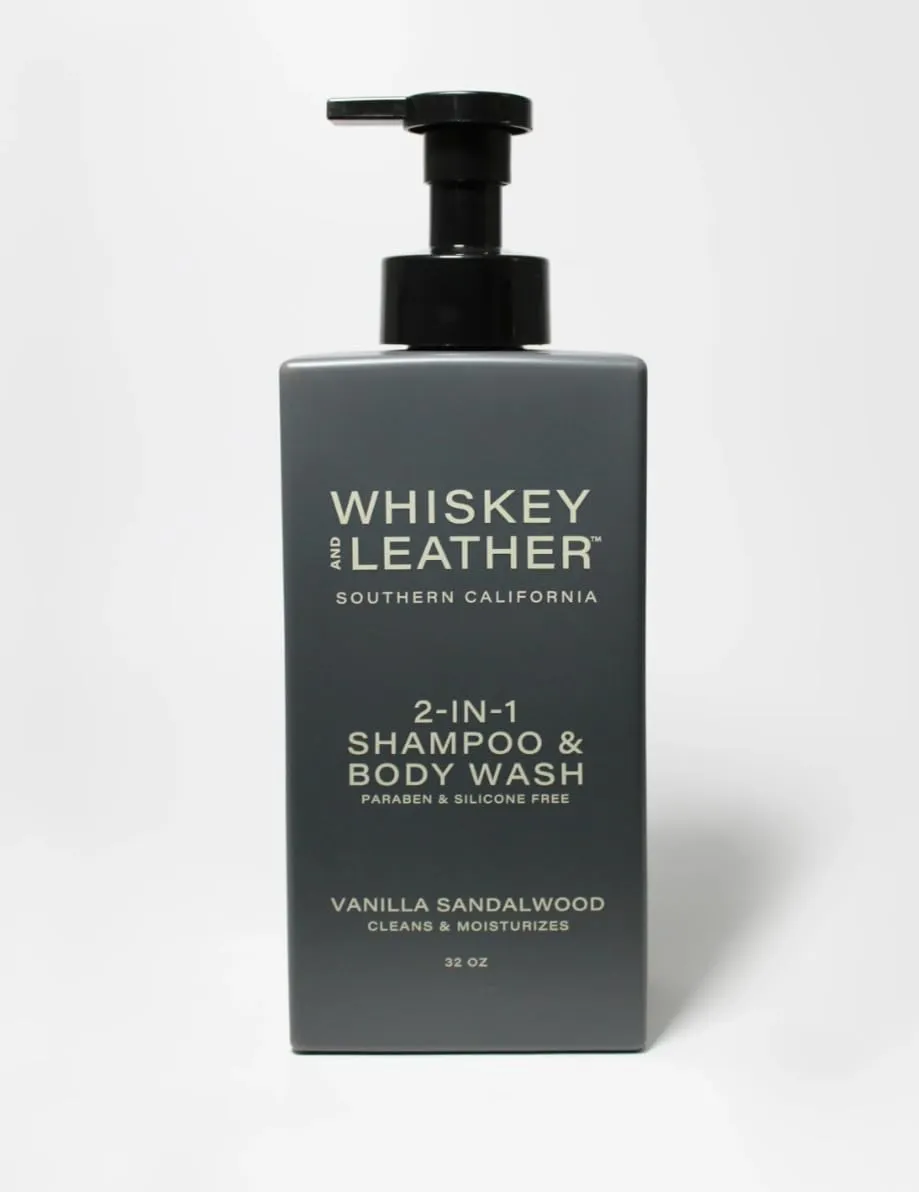 Whiskey and Leather, 2-in-1 Shampoo & Body Wash, VANILLA SANDALWOOD Scent - 32oz Pump