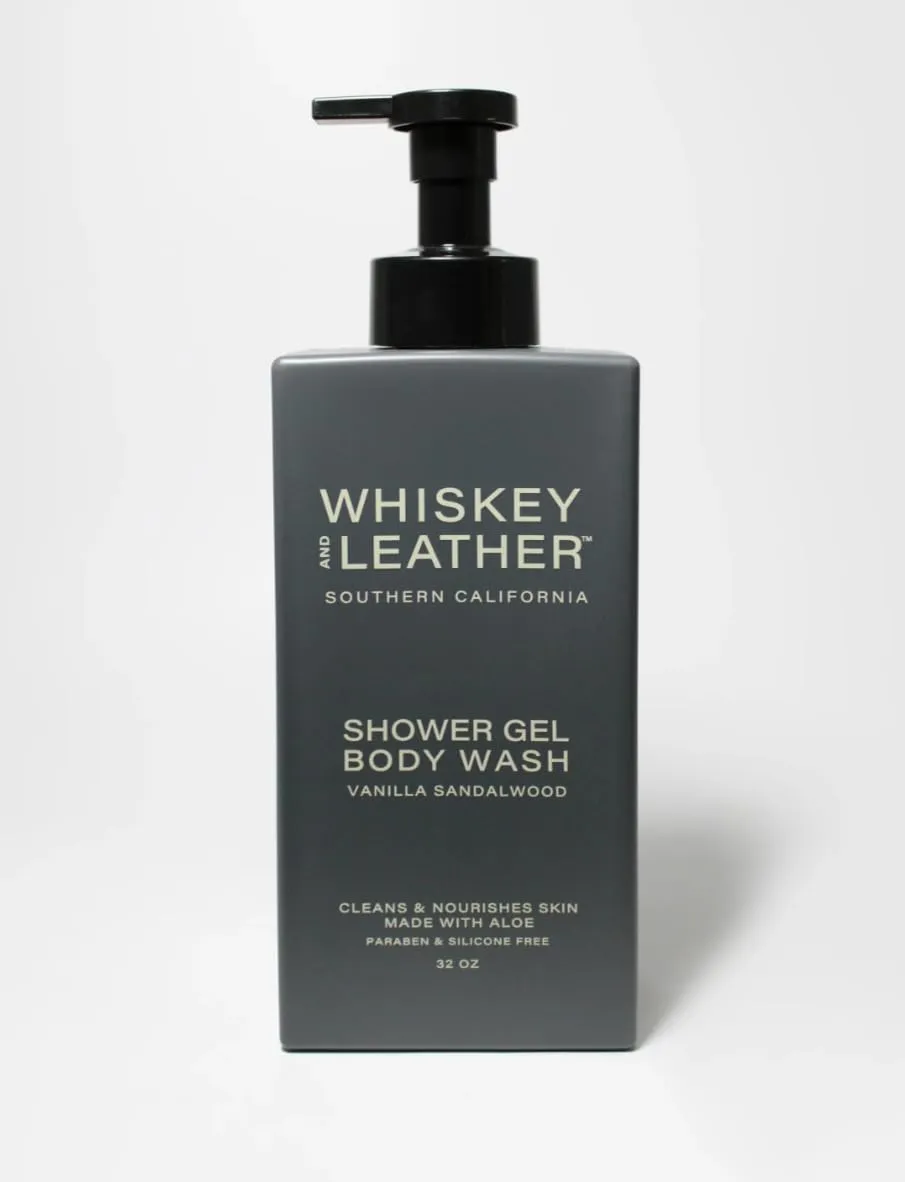 Whiskey and Leather, Body Wash/Shower Gel, VANILLA SANDALWOOD Scent - 32oz Pump