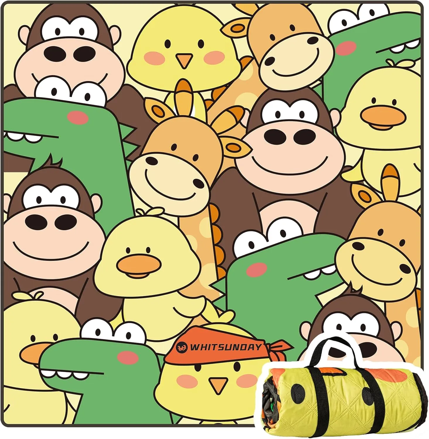 Whitsunday Picnic Blankets, Extra Large 80"x 80" Outdoor Kids Blanket,Machinewashable Camping Mat Waterproof & Sandproof Foldable for Camping, Beach, Park(Animal)