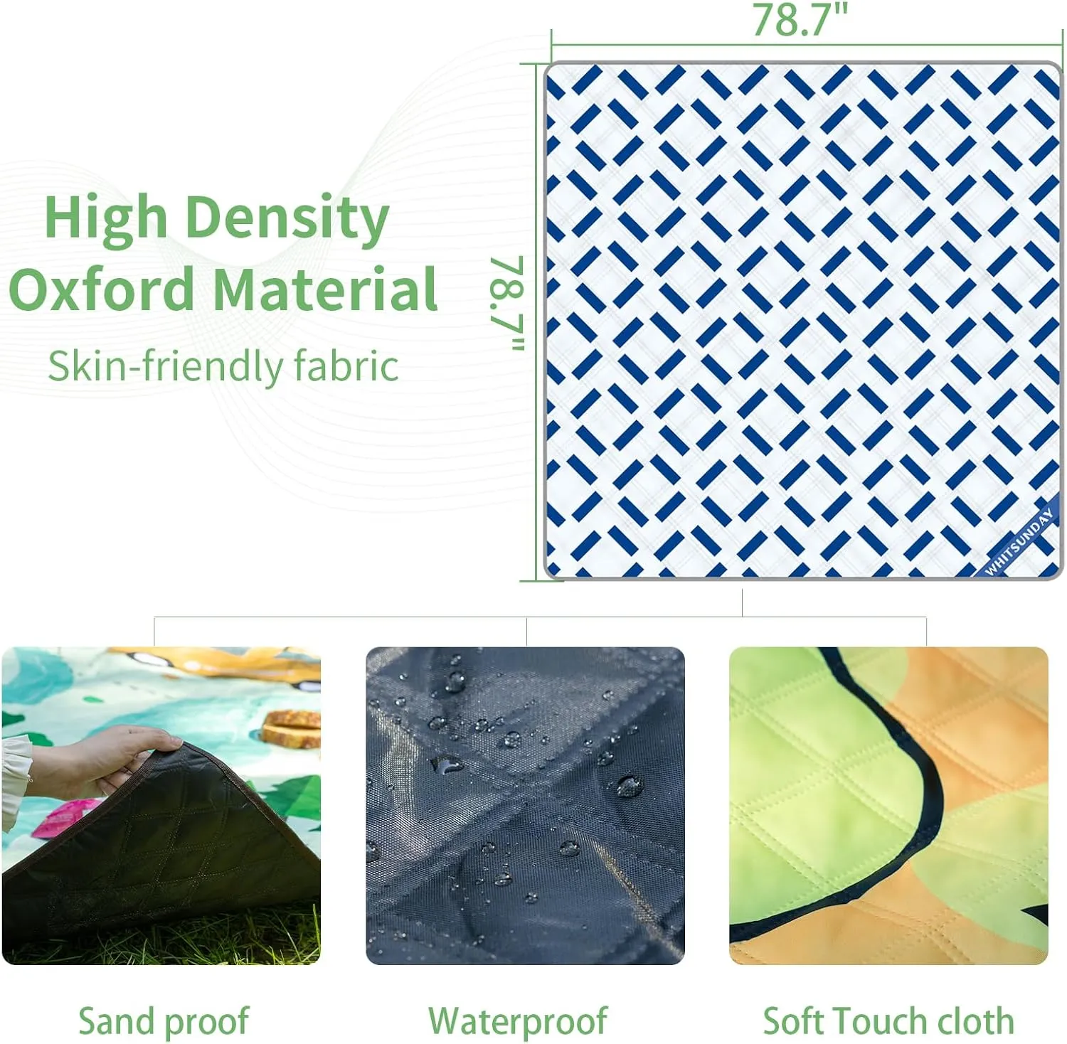 Whitsunday Picnic Blankets,Outdoor Beach Blanket, Picnic Mat Camping Blankets Waterproof Foldable for Spring Summer Camping, Beach, Park, Hiking(Square, 80 * 80)