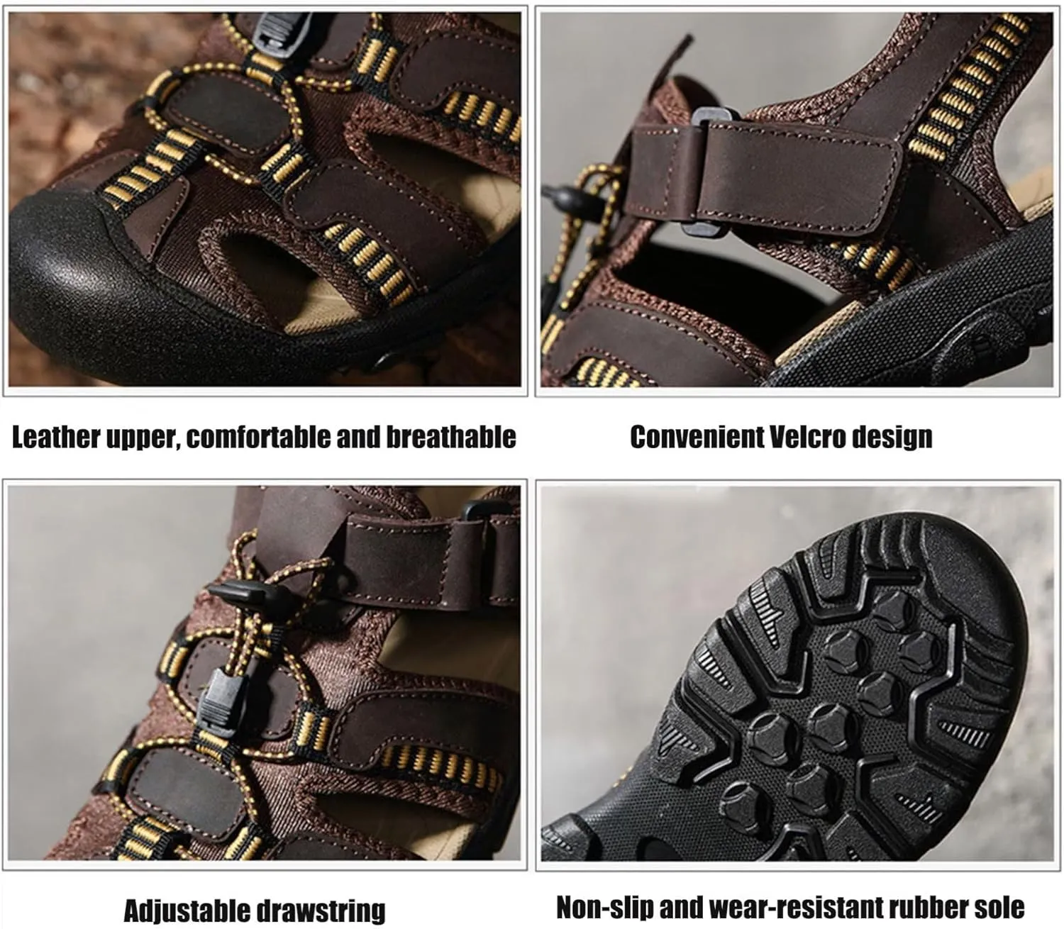 Wide Fit Walking Sandals Mens Closed Toe Sports Outdoor Hiking Sandals for Trekking Walking Beach Leather Water Sandals