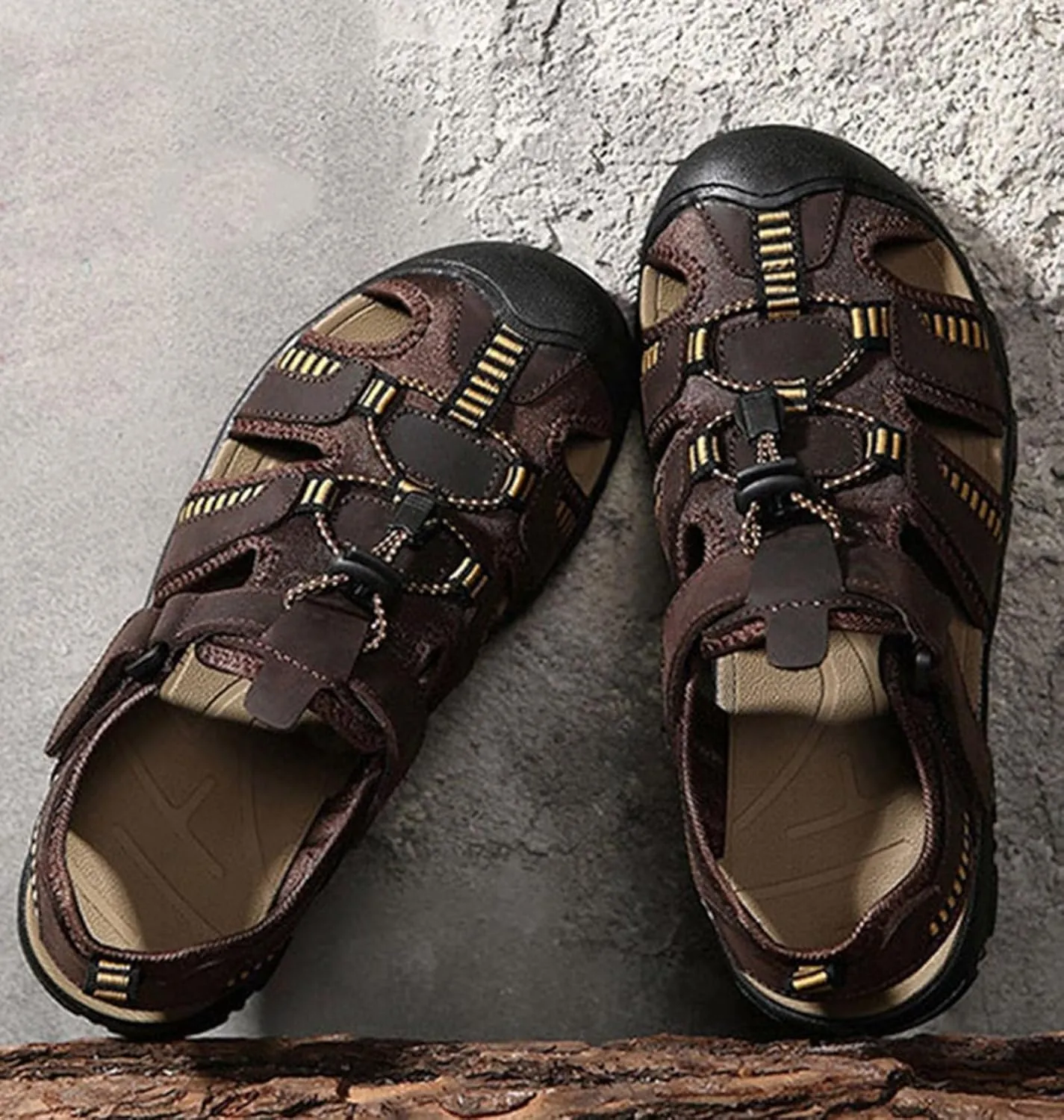 Wide Fit Walking Sandals Mens Closed Toe Sports Outdoor Hiking Sandals for Trekking Walking Beach Leather Water Sandals