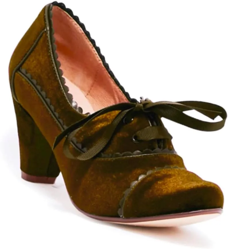 Women Lace Up Loafers Pumps Velvet Chunky Heel Oxford Shoes Round Toe Vintage 2 inch Block Heel Dress Shoes Cap Toe Loafer Heels Suede Retro Evening Wedding Office Ladies 4-11 M US