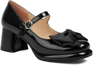 Women Platform Bow Mary Jane Pumps Shoes Square Toe Chunky High Heels