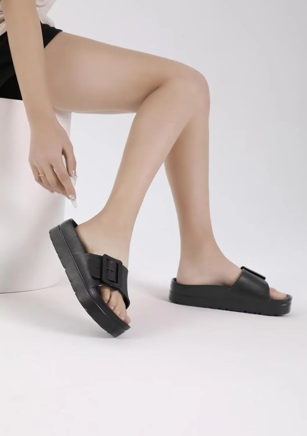 Women Platform Sandals with Arch Support, Adjustable Double Buckle Slide for Woman, Summer Vacation Sandal for Beach,Garden,Pool,Easy Street, Sandalias de Plataforma Para Mujer