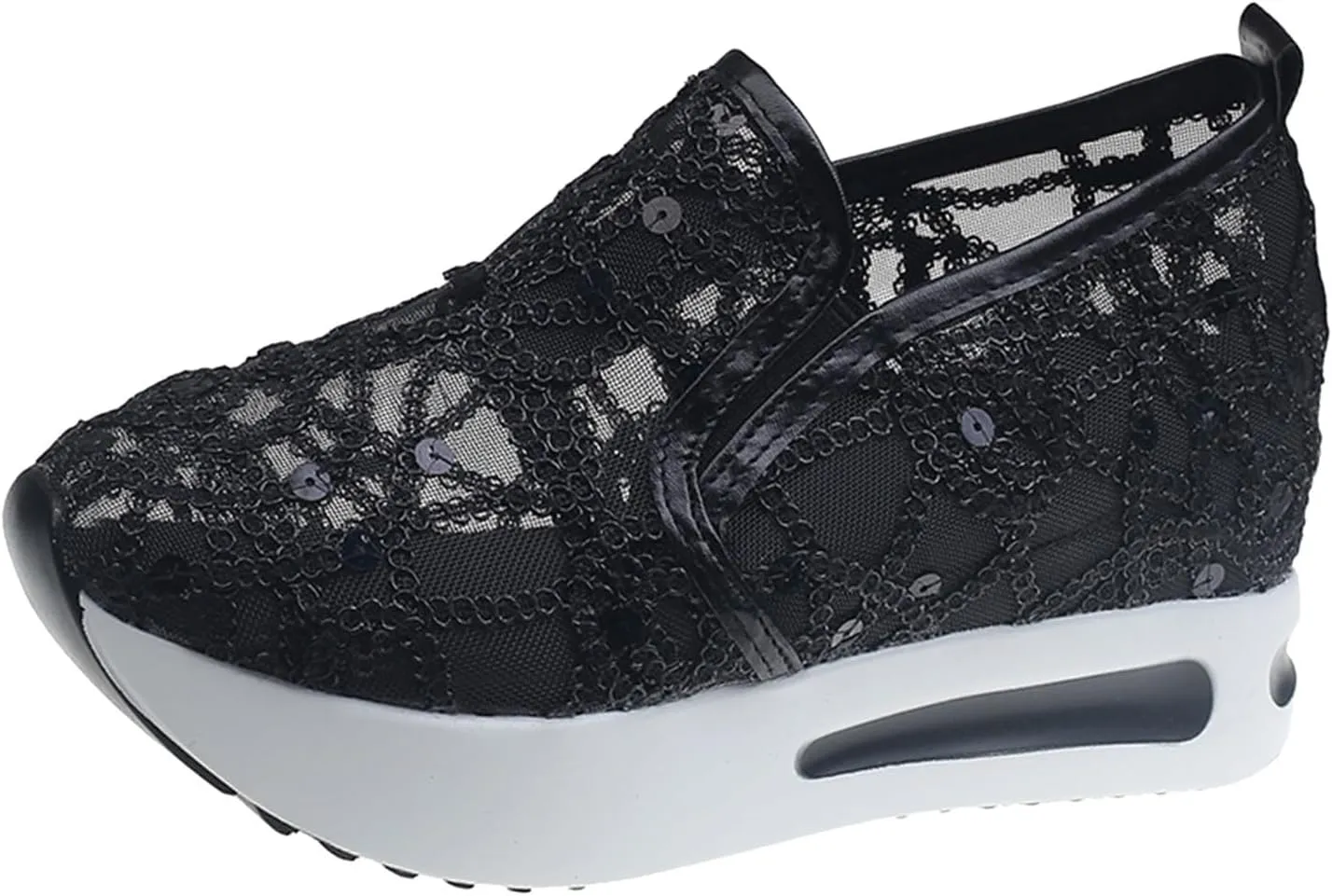 Women's Fashion Sneakers Dressy ，Floral Embroidery Breathable Sheer Mesh Wedge Sneakers Platform Casual Sneakers Lace up Walking Shoes