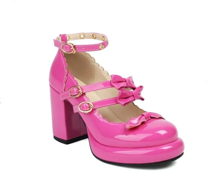 Women's Knot Mary Janes Platform Square High Heel Pumps