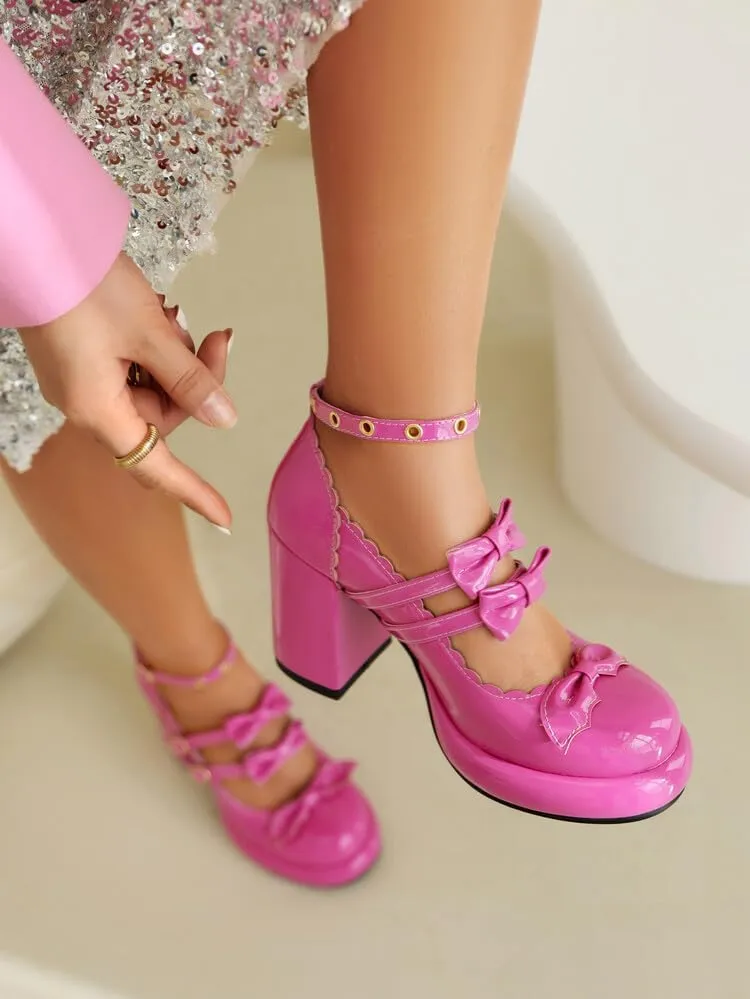 Women's Knot Mary Janes Platform Square High Heel Pumps
