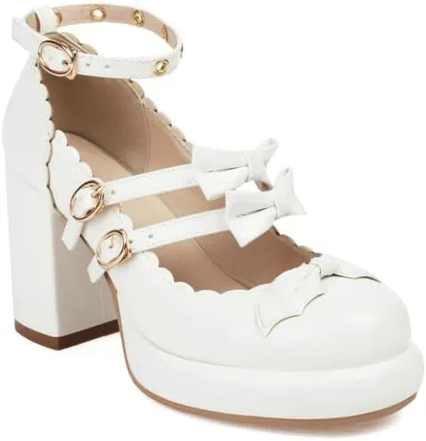 Women's Knot Mary Janes Platform Square High Heel Pumps